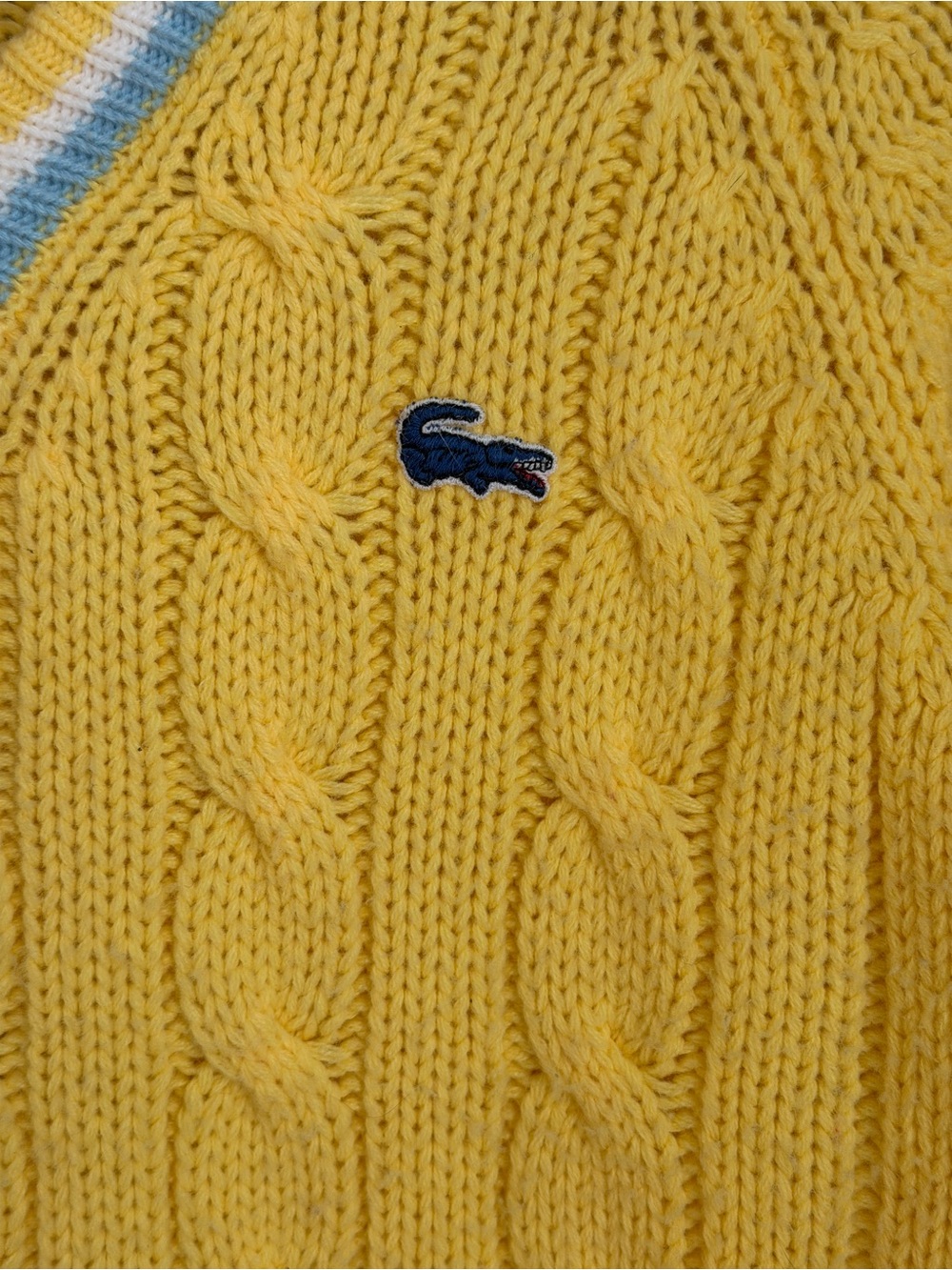 Vintage 60s Lacoste Tennis Sweater Izod Yellow Cable Knit Blue Alligator - Picture 3 of 10